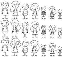 Set Of Cute And Diverse Stick People In Vector Format
