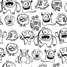 Silly Monster Doodle Seamless Pattern Background