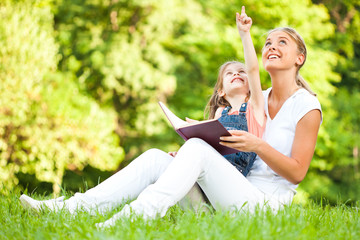 Mother and daughter learning about nature