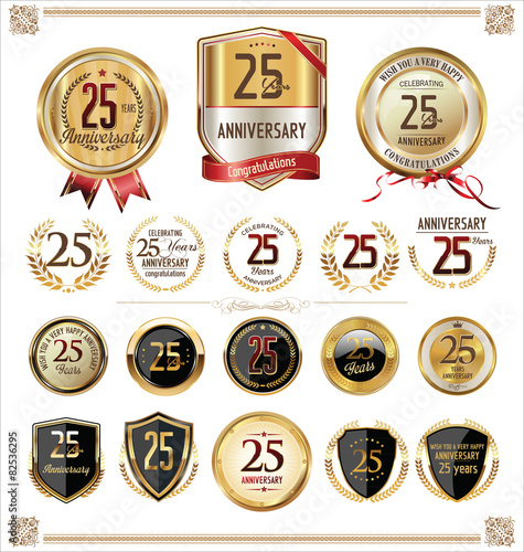 Poster Anniversary golden labels and badges, 25 years