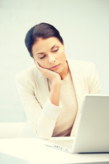 Sticker - pensive woman with laptop computer