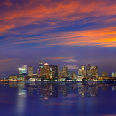 Wall Mural - Boston skyline at sunset and river in Massachusetts