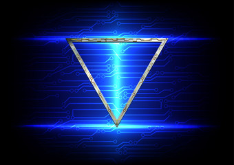 abstract blue light with circuit and metal triangle background t