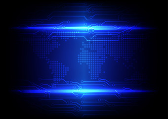 abstract blue light with circuit line technology and map dot bac