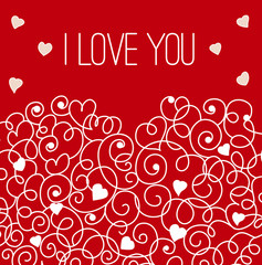 Wall Mural - Red greeting card with floral heart shape. I love You sign