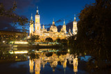 Fototapeta Nowy Jork - Cathedral of Our Lady of the Pillar in evening. Zaragoza