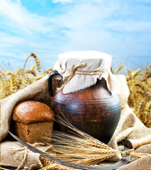 Wall Mural - Composition with bread on the background of nature