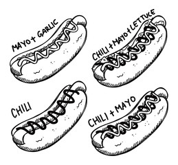 Sticker - set of hotdog doodle