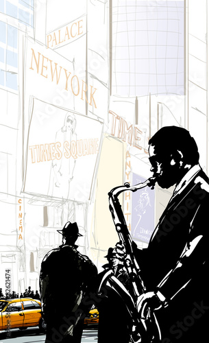 Naklejka na szafę Saksofonista na ulicy Nowego Jorku