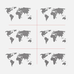 Wall Mural - set of striped world maps in different resolution