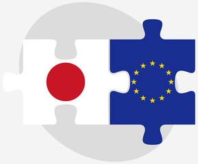 Wall Mural - Japan and European Union Flags in puzzle