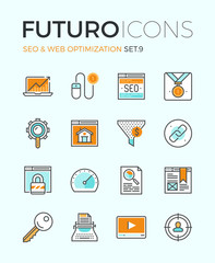 Wall Mural - SEO and web optimization futuro line icons