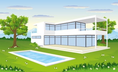 Wall Mural - A modern house with pool