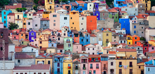 Colourful houses, Bosa, Sardinia, Italy, Europe Canvas Print
