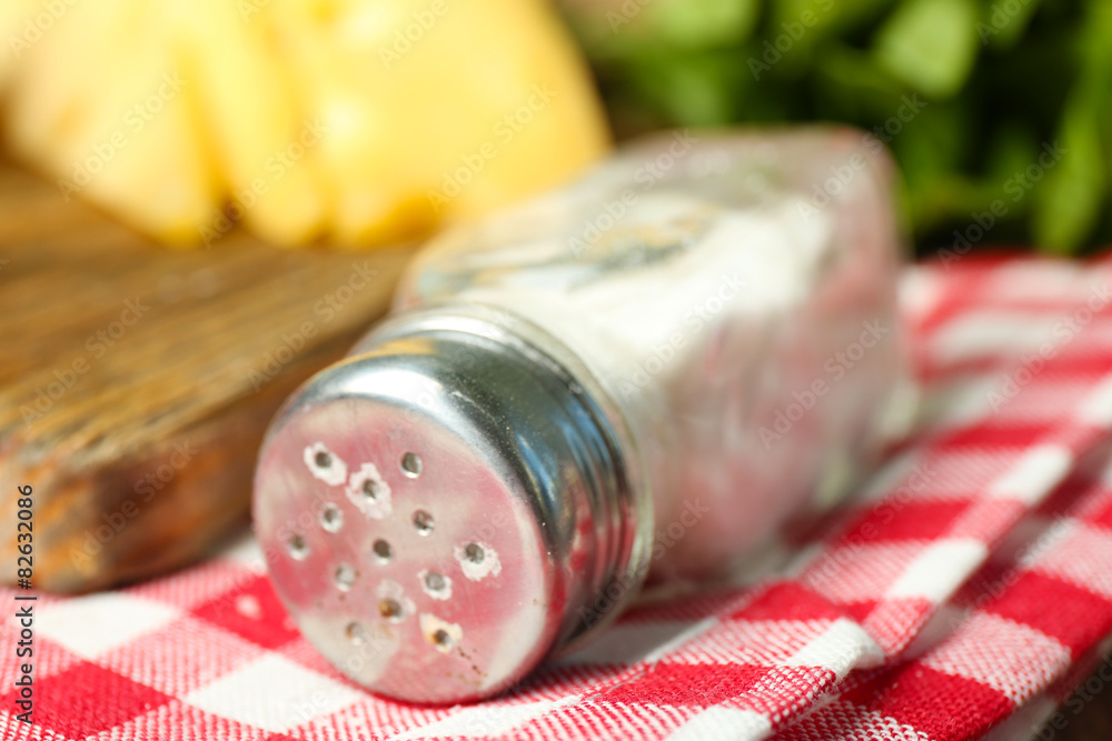 Salt-bag on table close up