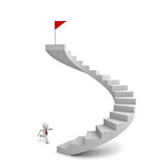 Aufkleber - 3d business man running to the red flag on top of the stairs