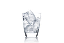  Glass With Ice Cubes On White Background
