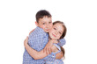 © emena - Brother and sister, hugs and smiles, on a white background