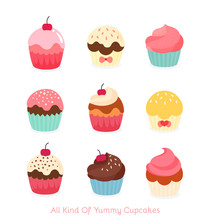 Nine Flat Cupcake Illustration
