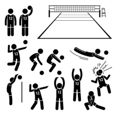 Wall Mural - Volleyball Player Actions Poses Postures Cliparts