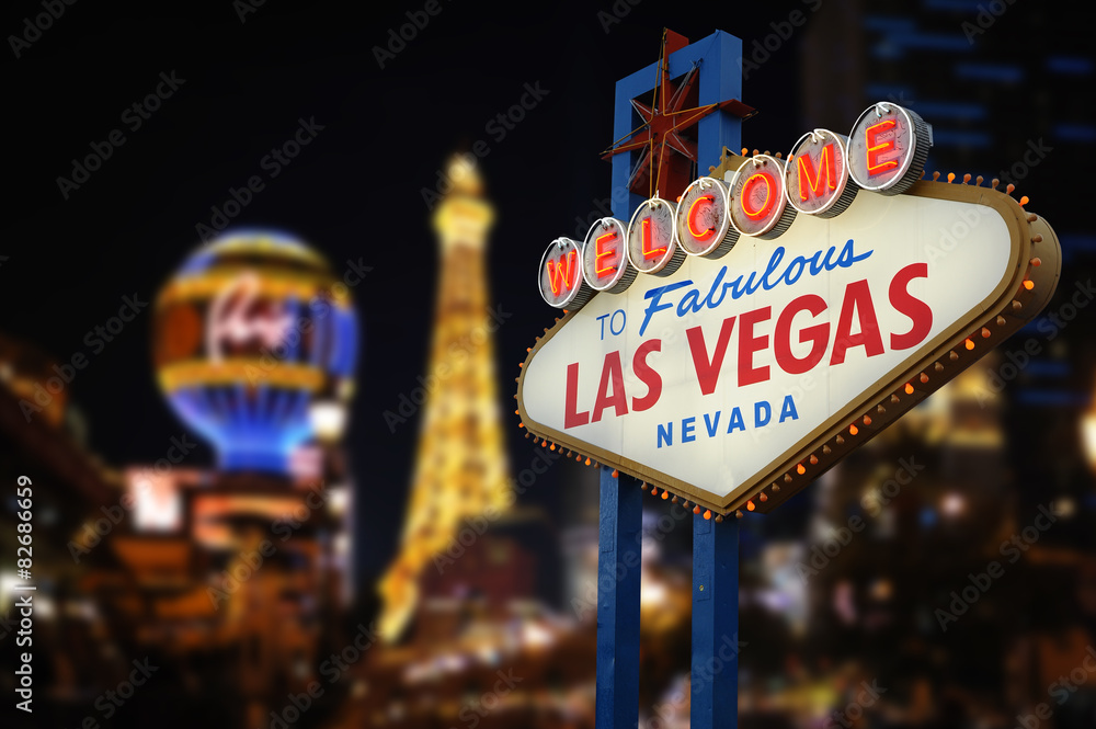 Welcome to Fabulous Las Vegas Neon Sign - obrazy, fototapety, plakaty 