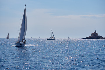 sailing boat in calm beautiful blue sea in croatia