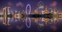 Singapore City Skyline At Night