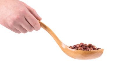 Sticker - Wooden spoon with nuts in hand.