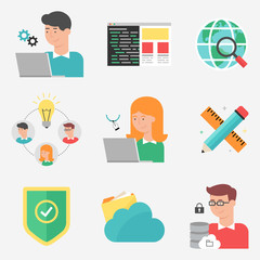 Set of flat style vector information technology and web