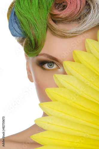 Tapeta ścienna na wymiar Portrait of young woman with colorful makeup