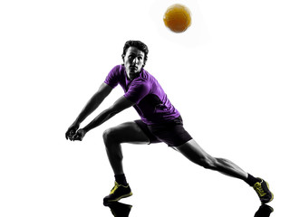 Wall Mural - volley ball player man silhouette white background