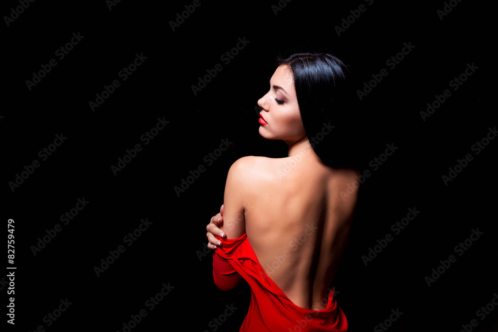 red dress striptease Beautiful Woman Elegant Red Dress Stripping Stock Photo 275006333