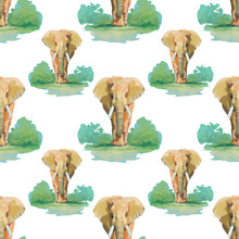 Seamless Pattern With Indian Elephant With Beautiful Pattern.