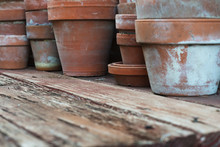 Clay Pots On Rough Wood