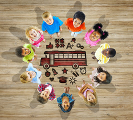 Canvas Print - Multiethnic Group of Children with Back to School Concept