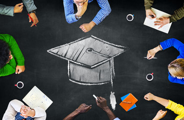 Wall Mural - graduation mortar hat education learning meeting discussion conc