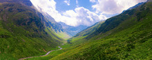 Green Valley In The Alps, Panoramic View