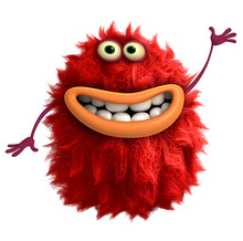 Red Cartoon Hairy Monster 3d