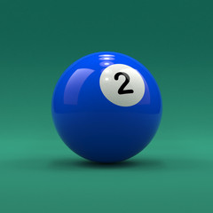 Canvas Print - Billiard ball number 2 solid blue color on green table