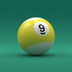 Wall Mural - Billiard ball number 9 striped white and yellow color on green