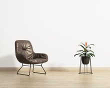 Modern Leather Chair With A Ceramic Planter