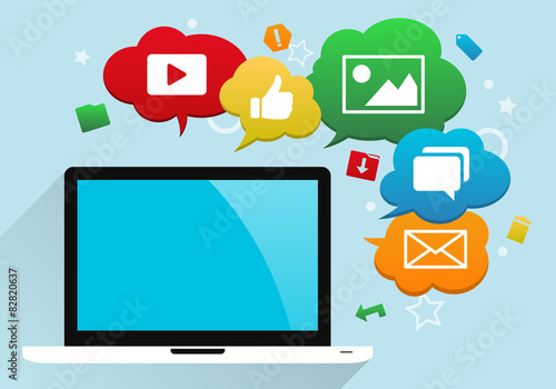 Fotografie, Obraz Internet Marketing Concept with Laptop and Icons