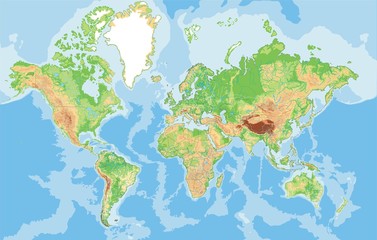 Highly detailed physical World map.