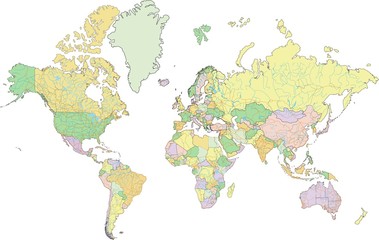 Wall Mural - Highly detailed political World map. Vector illustration.