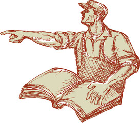 Wall Mural - Activist Union Worker Pointing Book Drawing