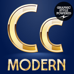 Vector set of modern golden glossy font. Letter C