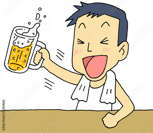 風呂上がりの一杯 ビールを飲む男性 Stock イラスト | Adobe Stock