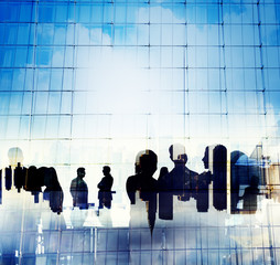 Sticker - Silhouette Business People Discussion Meeting Cityscape Concept