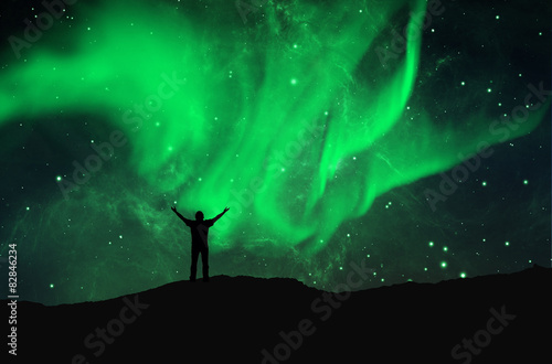 Northern lights aurora borealis in the night sky Poster