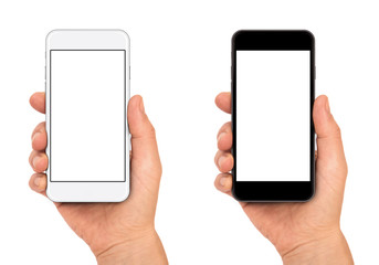 Wall Mural - woman hand holding the black and white smartphone